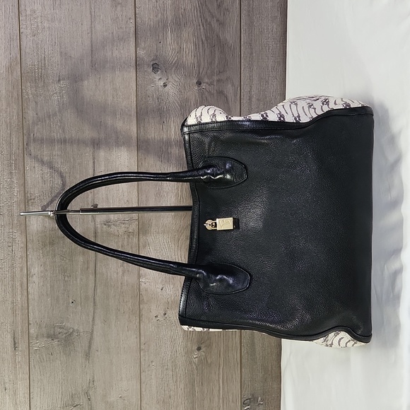 Furla Handbags - Furla Black Leather w/Python Embossed Leather Tote Shoulder Bag